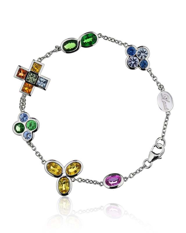 18k White Gold Diamond, Sapphire Mix and Tsavorite Bracelet